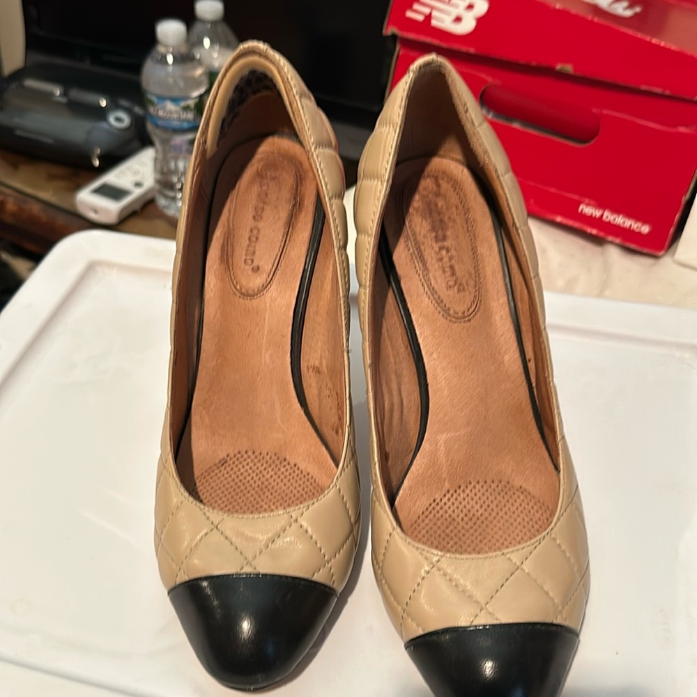 Used Quilted Leather Corso Como Tan and Black Shoes Size 10M